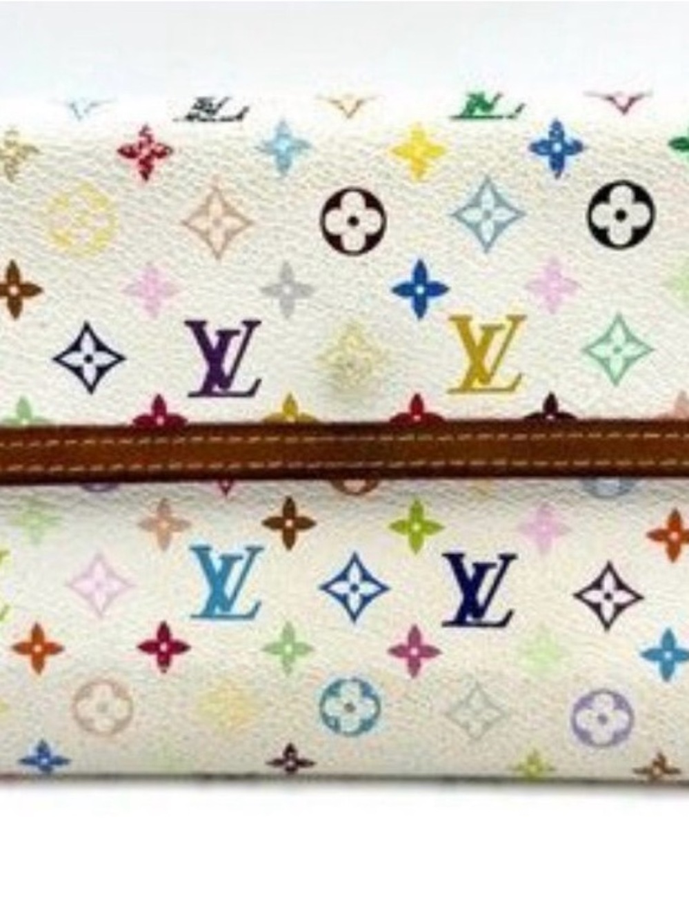 Louis Vuitton White Multicolor Monogram Clutch with Brown Trim